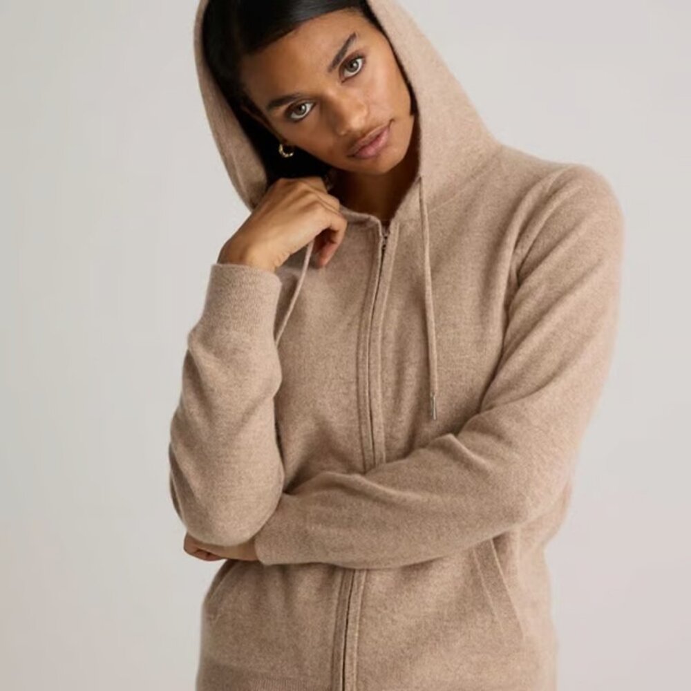 NWT Quince Mongolian Cashmere Full-Zip Hoodie Sweater Oatmeal - Picture 3 of 3